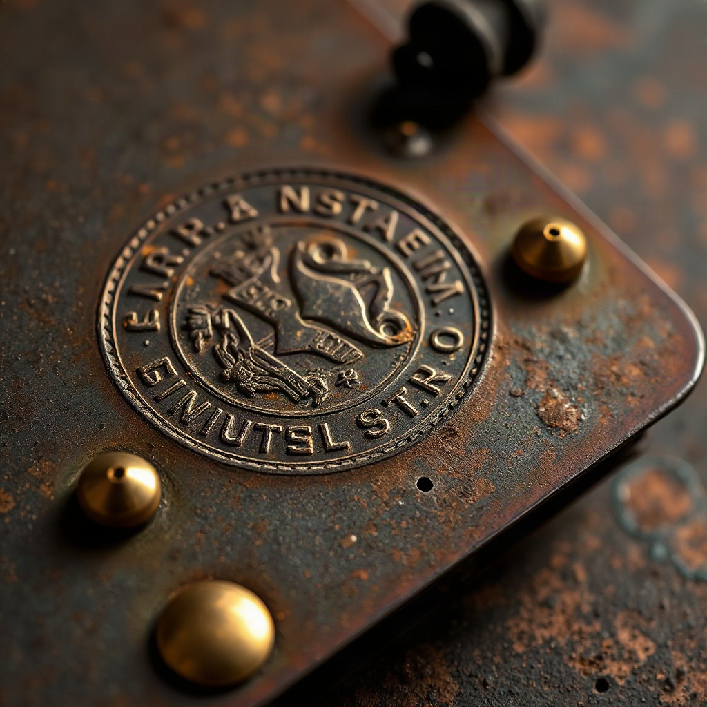 Brass rivets and industrial stamp still life