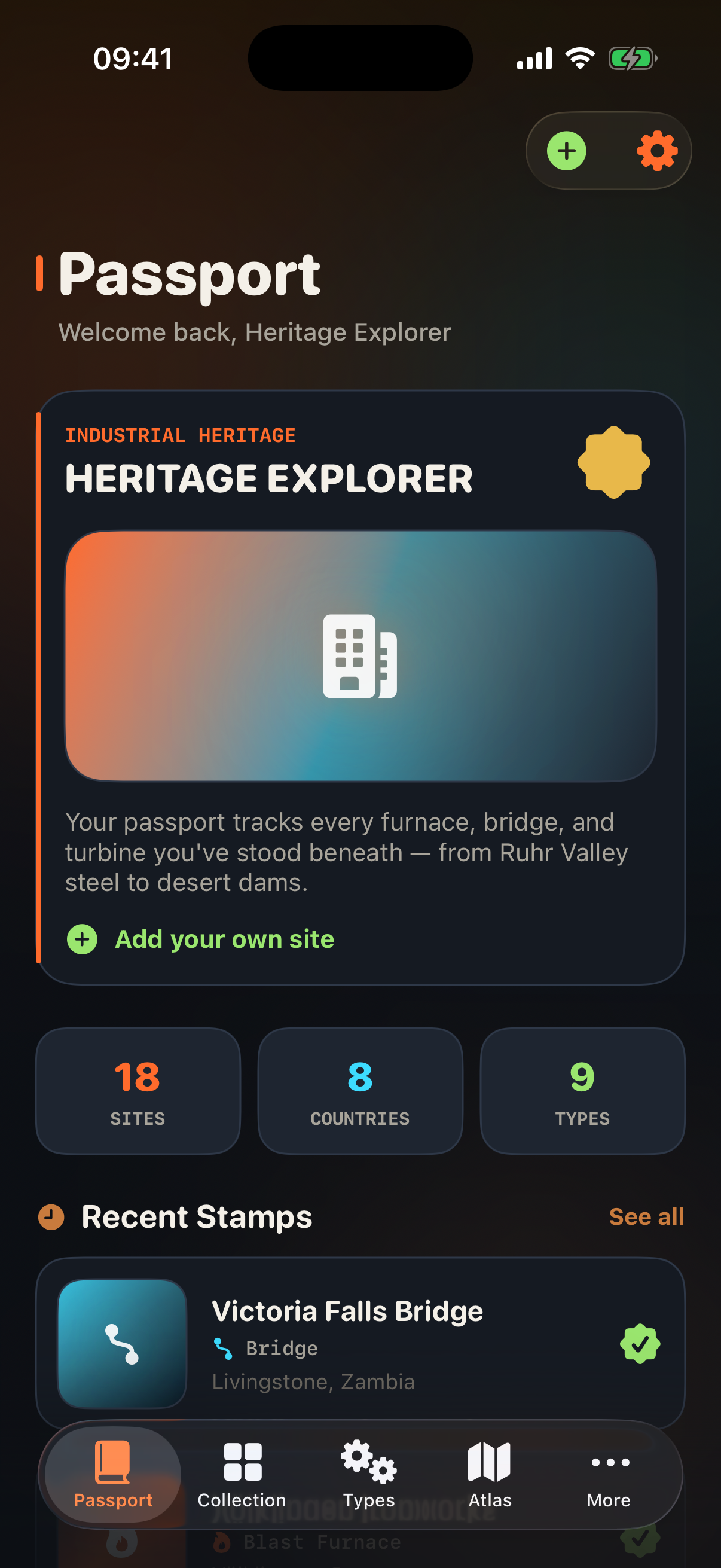 Passport screen in Industrial Heritage